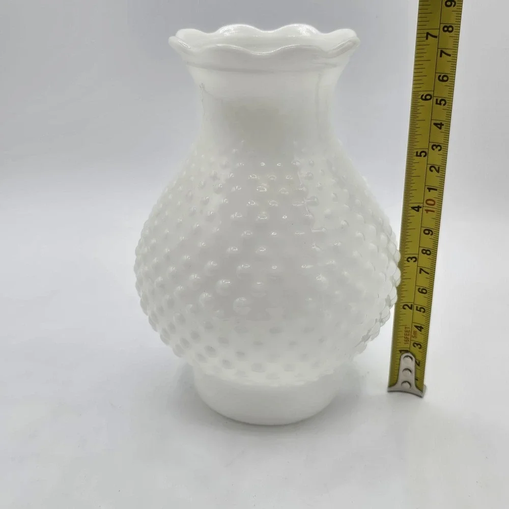 Vintage Scalloped Milk Glass Hobnail Hurricane Lamp Chimney Shade For 3
